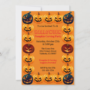 Orange Halloween Pumpkin Carving Party Invitation