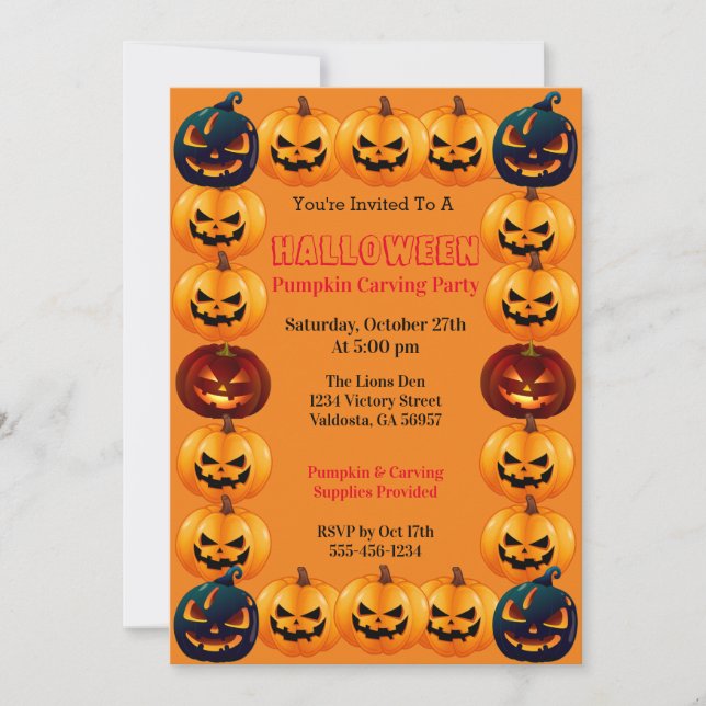 Orange Halloween Pumpkin Carving Party Invitation (Front)