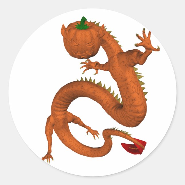 Orange Halloween Pumpkin Dragon Classic Round Sticker (Front)
