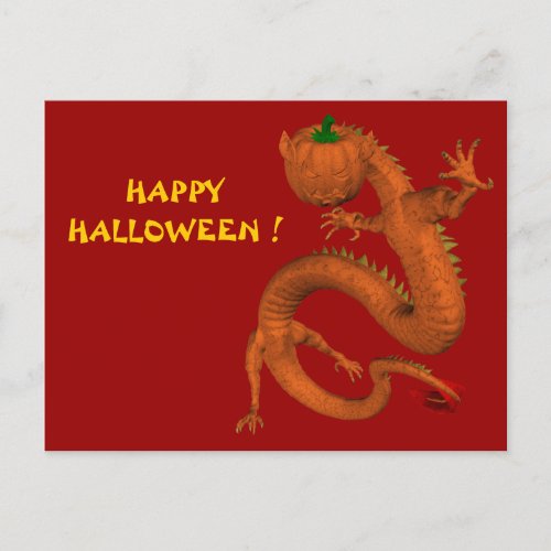 Orange Halloween Pumpkin Dragon Postcard