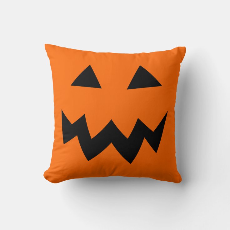 Orange Halloween Pumpkin Head Face Throw Pillow 