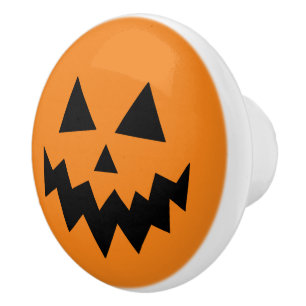 Orange Halloween Pumpkin Jack O Lantern Ceramic Knob