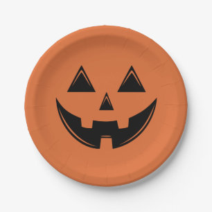 Orange Halloween Pumpkin Jack o Lantern Paper Plat Plates