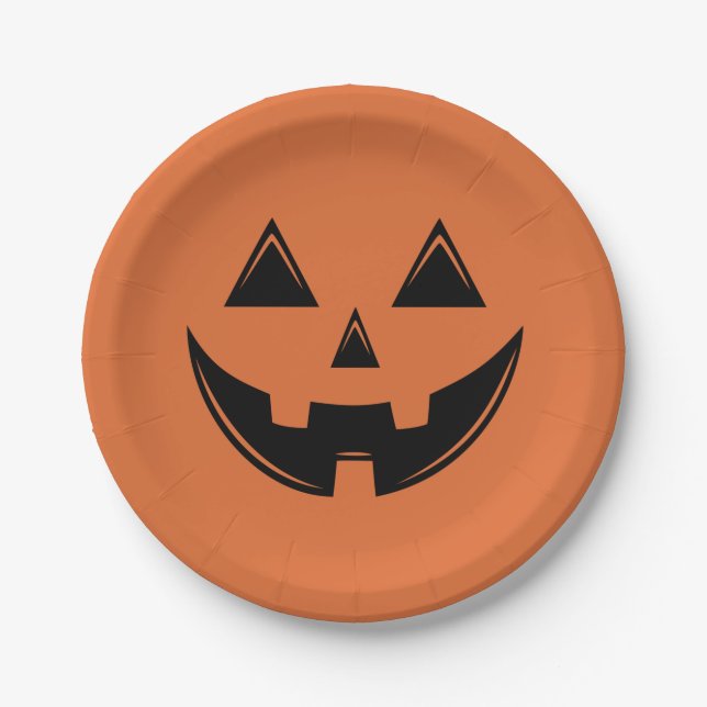 Orange Halloween Pumpkin Jack o Lantern Paper Plat Plates (Front)