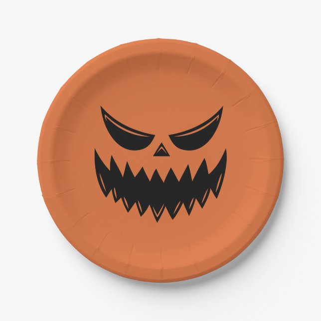 Orange Halloween Pumpkin Jack o Lantern Paper Plates (Front)