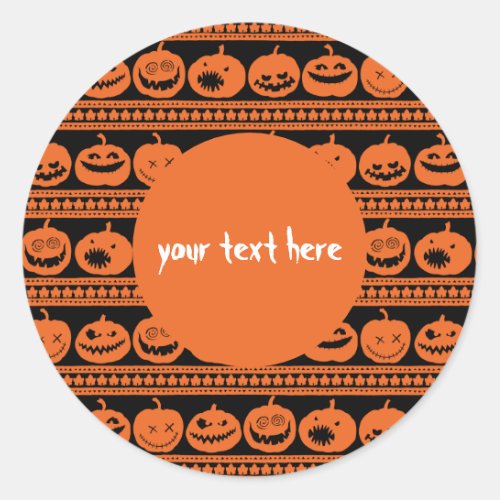 Orange Halloween Pumpkin Jack O Lantern Pattern Classic Round Sticker