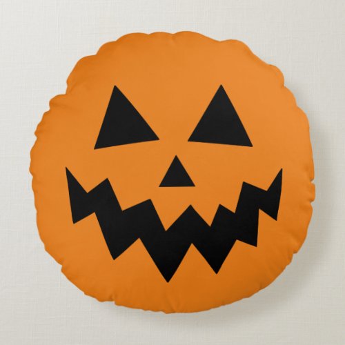 Orange Halloween Pumpkin Jack O Lantern Round Pillow