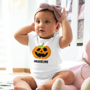Orange Halloween Pumpkin with Name Baby Bodysuit