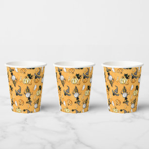 ORANGE HALLOWEEN PUMPKINS AND CUTE BLACK CATS PAPER CUPS