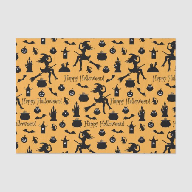 Orange Halloween Silhouettes  Tissue Paper (Front)