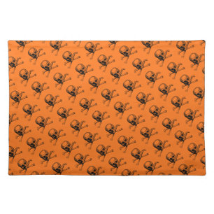 Orange Halloween Skull Cloth Placemat