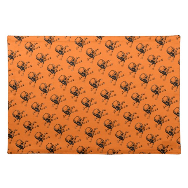 Orange Halloween Skull Cloth Placemat (Front)