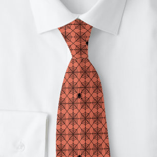 Orange Halloween Spider Web Neck Tie