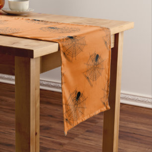 Orange Halloween Spider Web Table Runner