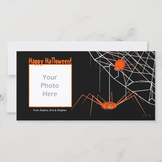 Orange Halloween Spiders Holiday Card (Front)