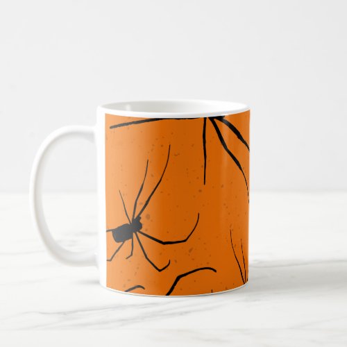 Orange Halloween Spiders Pattern Black Spider Coffee Mug