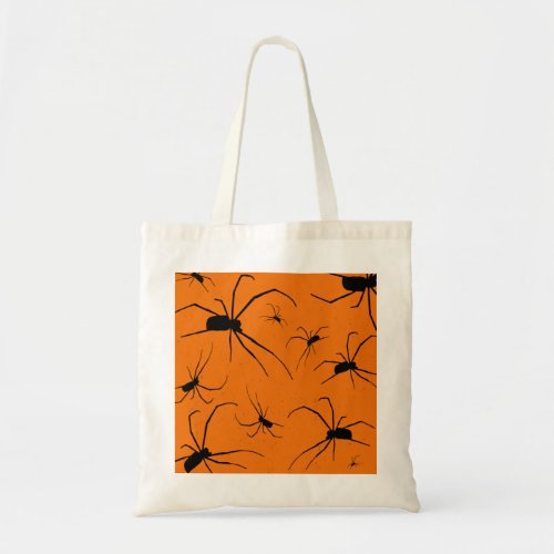 Orange Halloween Spiders Pattern Black Spider Tote Bag