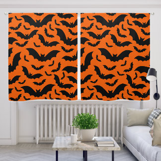 orange halloween vampire bats gothic blackout curtains