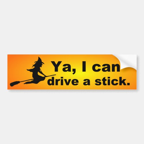 Orange Halloween Witch on Broomstick Bumper Sticker