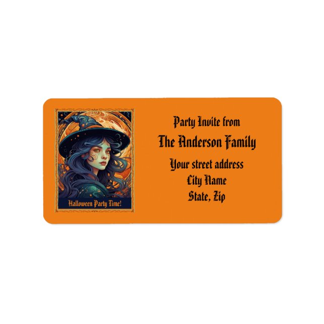 Orange Halloween Witch Party Address Label (Front)