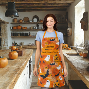 Orange Halloween with Ghosts, Pumpkins, and Bats Apron