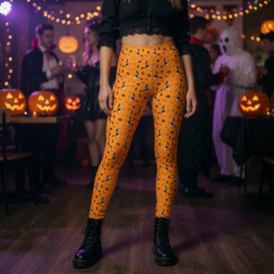 Orange Halloween with Witches&Black Cats Leggings