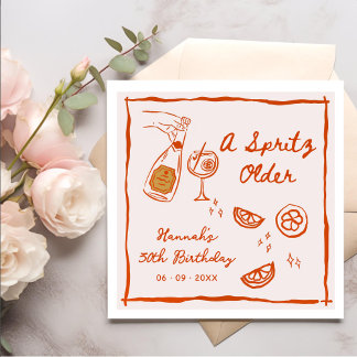 Orange Hand Drawn A Spritz Older Birthday Party Napkins