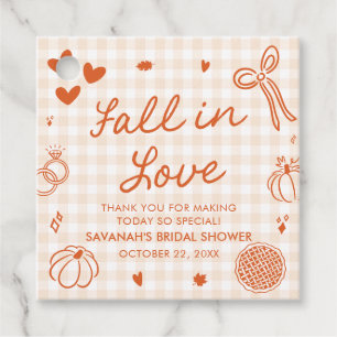 Orange Hand Drawn Fall in Love Bridal Shower Favor Tags