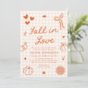 Orange Hand Drawn Fall in Love Bridal Shower Invitation
