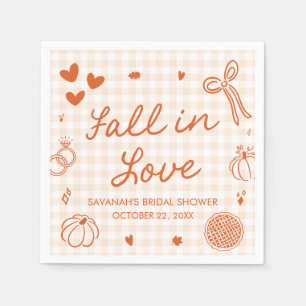 Orange Hand Drawn Fall in Love Bridal Shower Napkins
