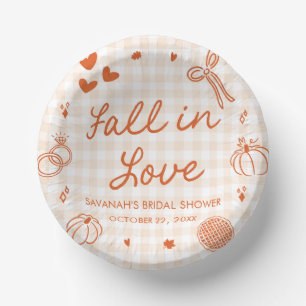 Orange Hand Drawn Fall in Love Bridal Shower Paper Bowls