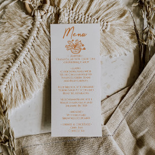  Orange Hand Drawn Floral Wedding Menu 