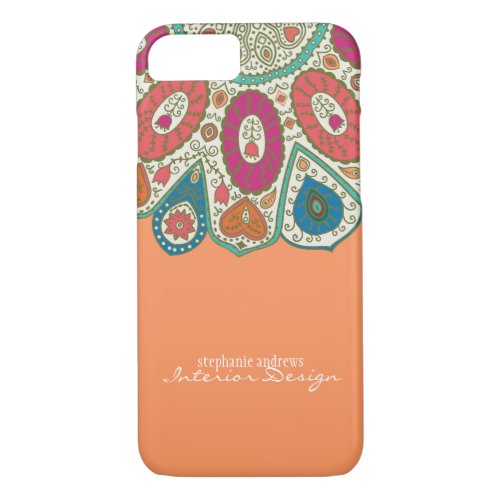 Orange Hand Drawn Henna Circle Pattern Design iPhone 87 Case