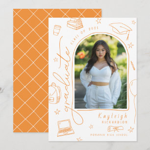 Orange Hand Drawn Photo Graduation Announcement