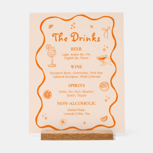 Orange Hand Drawn Tropical Wedding Bar Drink Menu Acrylic Sign