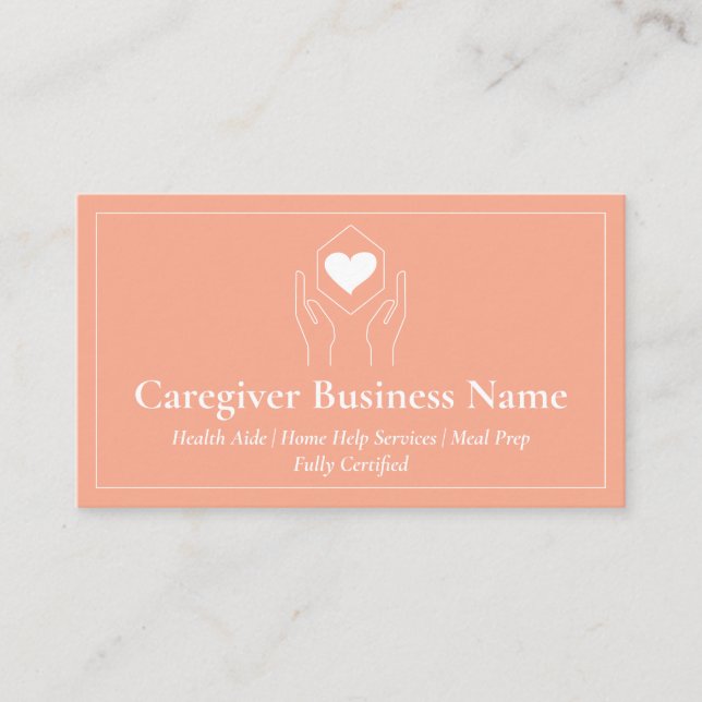 orange Hand Heart Minimal Caregiver Business Card (Front)
