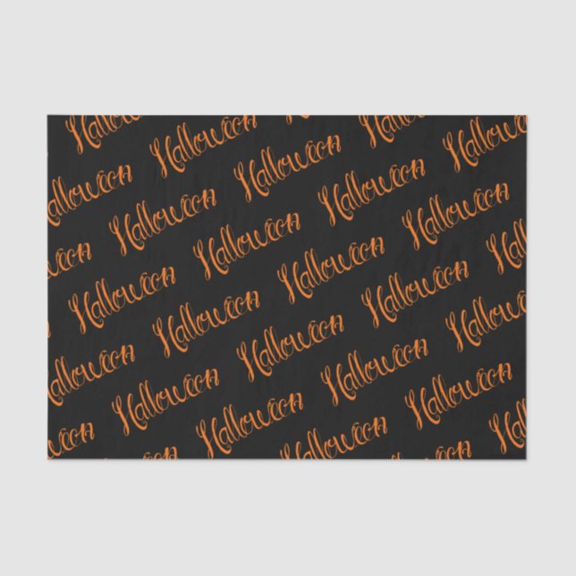 Orange Hand Lettered Halloween Text Tissue Paper (Front)