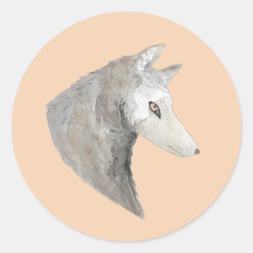 Orange Hand_Painted Watercolor Wolf Classic Round Sticker