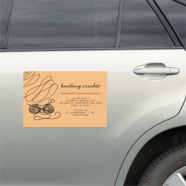 Orange Handmade Small Business Crochet Car Magnet