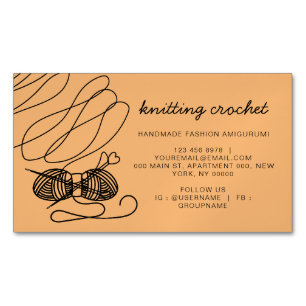 Orange Handmade Yarn Amigurumi Crochet Business Card Magnet