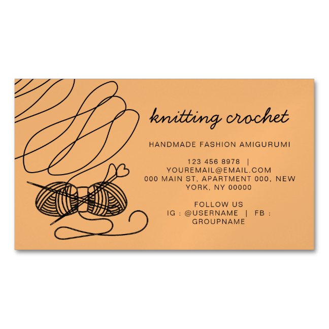 Orange Handmade Yarn Amigurumi Crochet Business Card Magnet