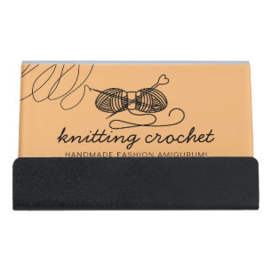 Orange Handmade Yarn Knitter Crochet Amigurumi Desk Business Card Holder
