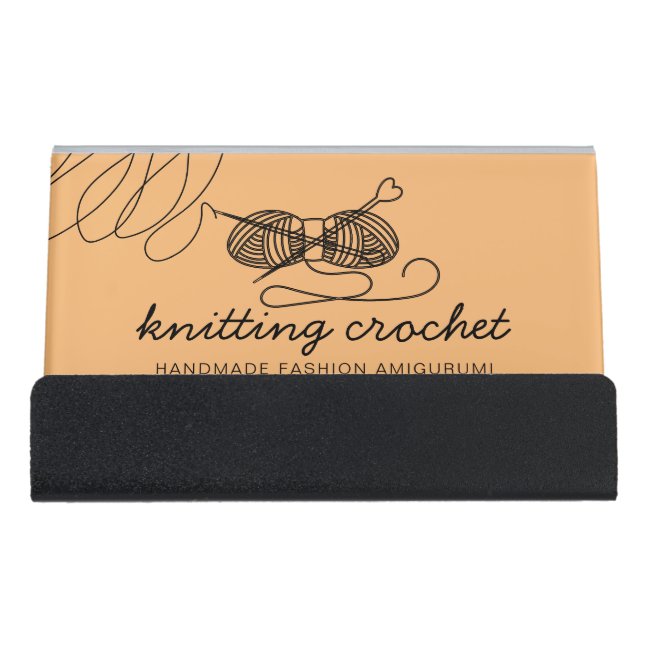 Orange Handmade Yarn Knitter Crochet Amigurumi Desk Business Card Holder