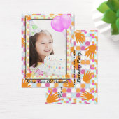 Orange HandPrint Girls Polkadot Birthday PhotoCard (Desk)