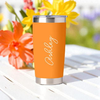 Orange Handwritten Text Elegant Water Bottle
