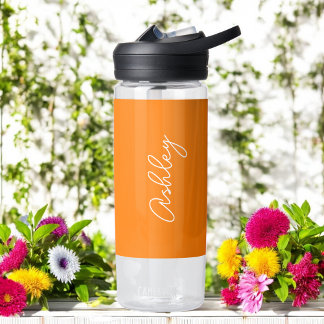 Orange Handwritten Text Elegant Water Bottle