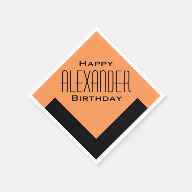 Orange Happy Birthday Art Deco Personalized Napkins (Corner)