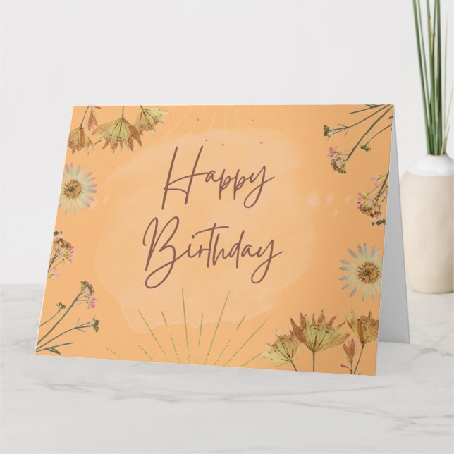 Orange Happy Birthday Folded Greeting Card (Front)