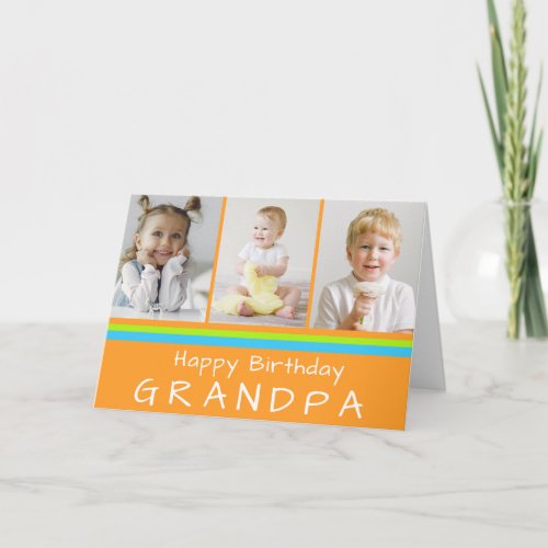 Orange Happy Birthday Grandpa Photo Collage Card
