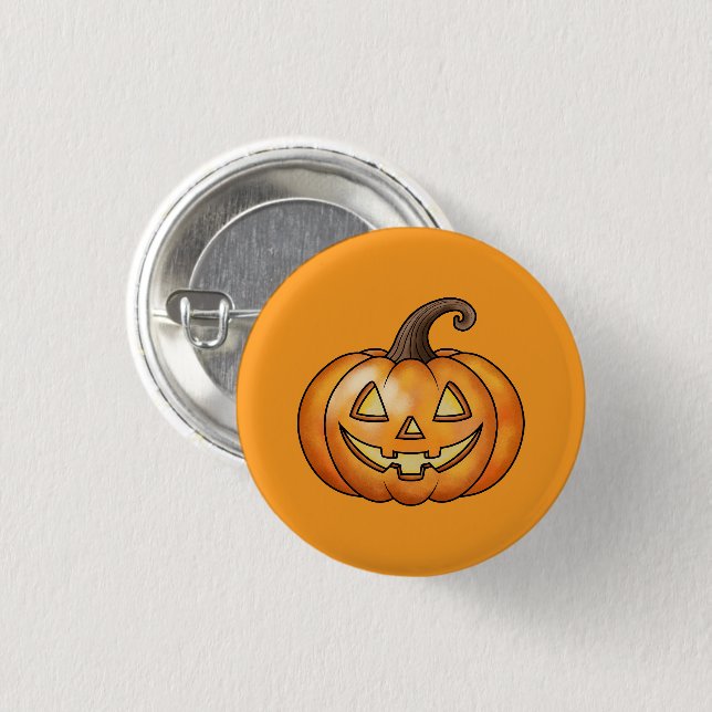 Orange Happy Cartoon Pumpkin Halloween Button (Front & Back)